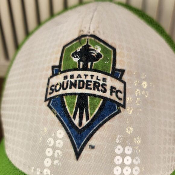 Adidas Seattle Sounders FC Trucker Hat Cap Snapback Green White Mesh MLS Sequin - Picture 3 of 10
